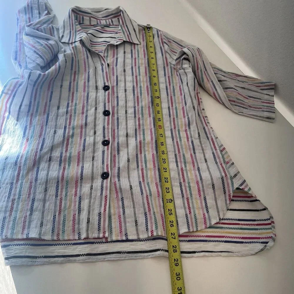 Habitat Shirt Wrap Around Fiesta Weave Tunic Top White Striped M Party Brunch - Picture 9 of 9